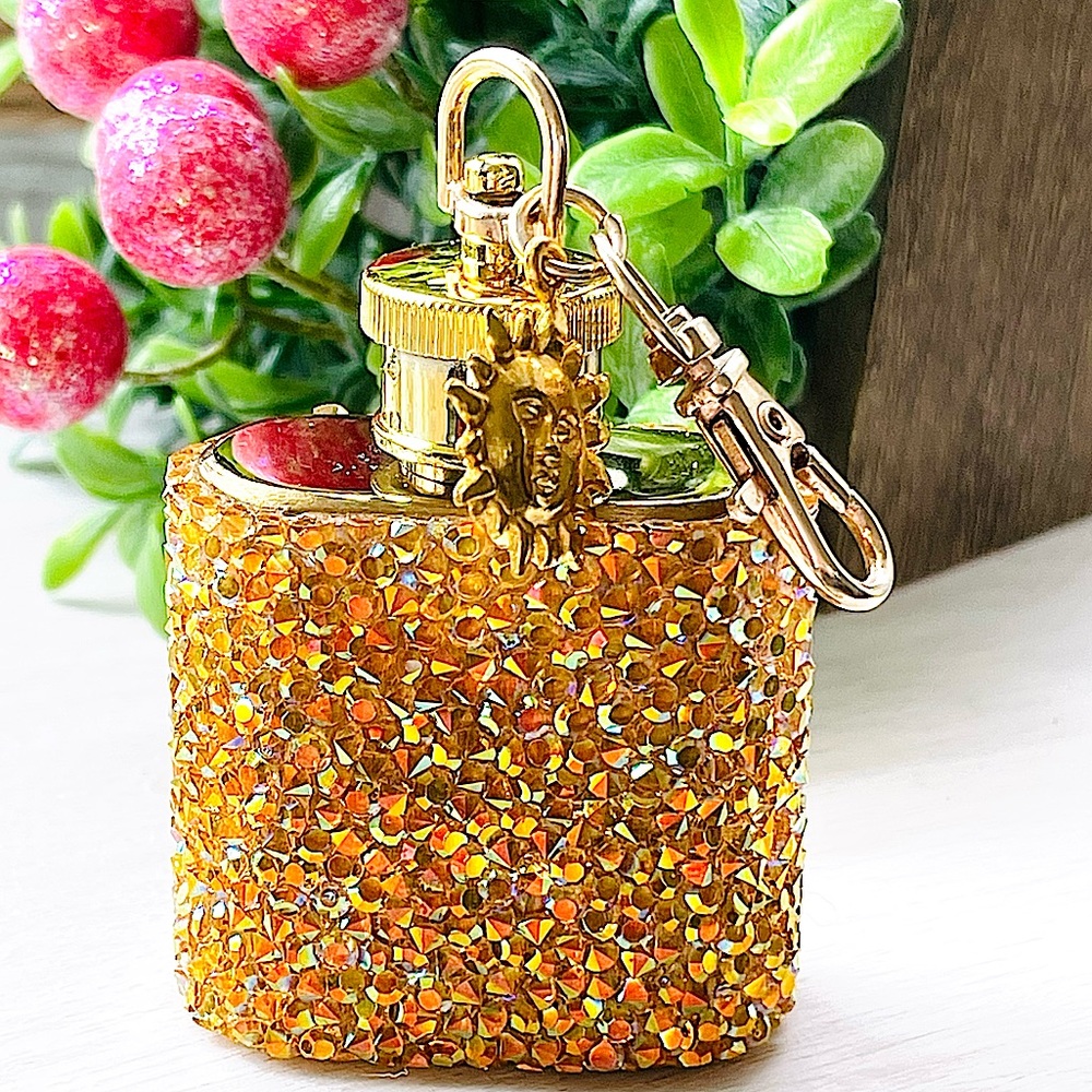 MINI FLASK crystal encrusted keyring IRIDESCENT keyfob CELESTIAL mini flask